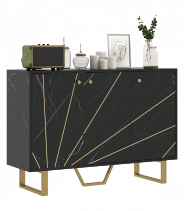 HOMCOM Sideboard Storage Cupboard with Metal Legs for Living Room, Black