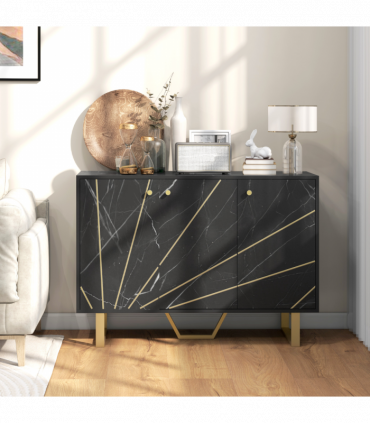 HOMCOM Sideboard Storage Cupboard with Metal Legs for Living Room, Black