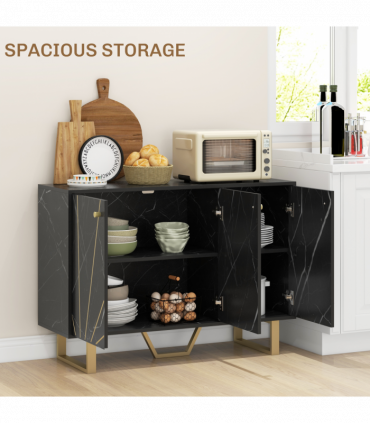 HOMCOM Sideboard Storage Cupboard with Metal Legs for Living Room, Black