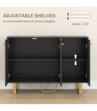 HOMCOM Sideboard Storage Cupboard with Metal Legs for Living Room, Black