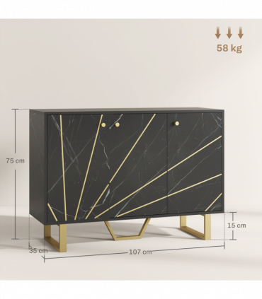 HOMCOM Sideboard Storage Cupboard with Metal Legs for Living Room, Black