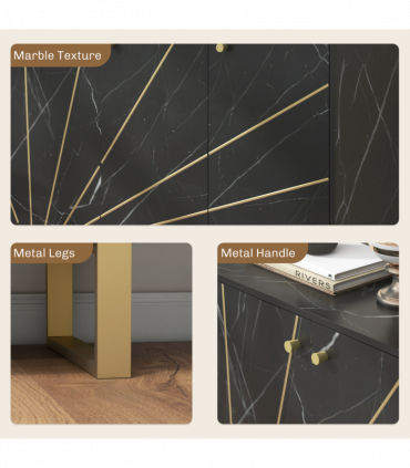 HOMCOM Sideboard Storage Cupboard with Metal Legs for Living Room, Black