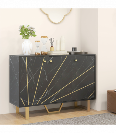 HOMCOM Sideboard Storage Cupboard with Metal Legs for Living Room, Black