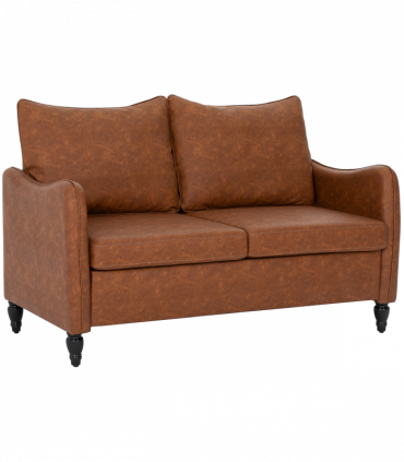 HOMCOM Two-Seater Sofa, Modern Small Sofa with Solid Wood Legs, Brown