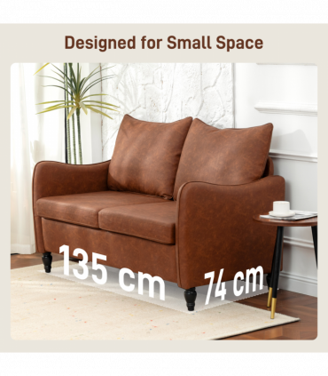 HOMCOM Two-Seater Sofa, Modern Small Sofa with Solid Wood Legs, Brown