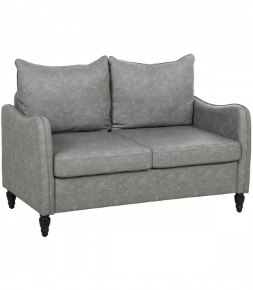 HOMCOM Two-Seater Sofa, Modern Small Sofa with Solid Wood Legs, Grey