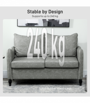 HOMCOM Two-Seater Sofa, Modern Small Sofa with Solid Wood Legs, Grey