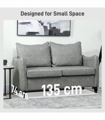 HOMCOM Two-Seater Sofa, Modern Small Sofa with Solid Wood Legs, Grey