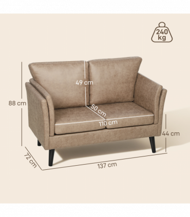 HOMCOM Small Sofa, Loveseat Sofa for Bedroom, Home Office, Light Brown