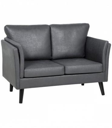 HOMCOM Small Sofa, Loveseat Sofa for Bedroom, Home Office, Grey