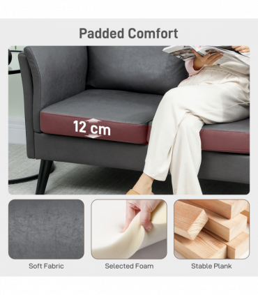 HOMCOM Small Sofa, Loveseat Sofa for Bedroom, Home Office, Grey