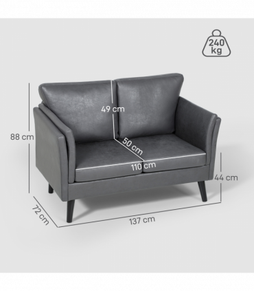 HOMCOM Small Sofa, Loveseat Sofa for Bedroom, Home Office, Grey
