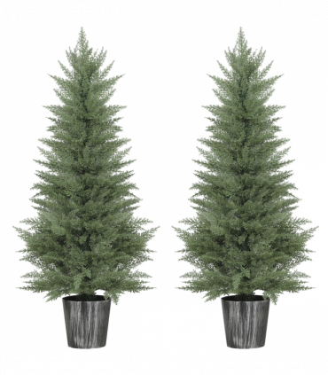 HOMCOM Set of 2 Artificial Cypress Trees with PE Leaves for Indoor Outdoor