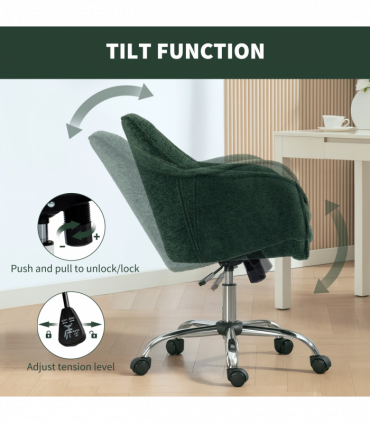 HOMCOM Modern Velvet Office Desk Chair for Bedroom, Living Room, Dark Green
