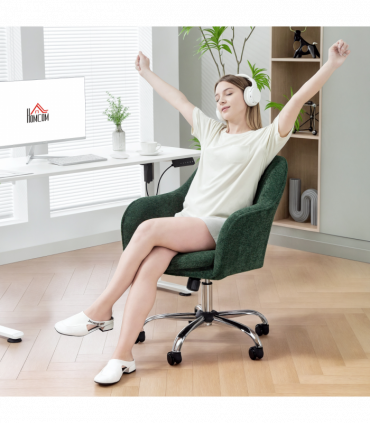 HOMCOM Modern Velvet Office Desk Chair for Bedroom, Living Room, Dark Green