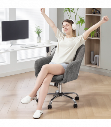 HOMCOM Modern Velvet Office Desk Chair for Bedroom, Living Room, Grey