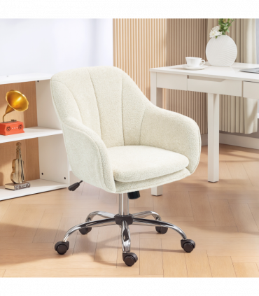 HOMCOM Modern Velvet Office Desk Chair for Bedroom, Living Room, Beige