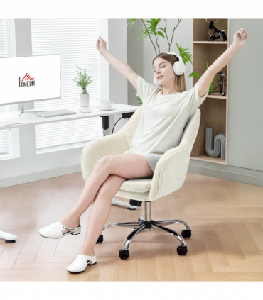 HOMCOM Modern Velvet Office Desk Chair for Bedroom, Living Room, Beige