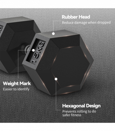 HOMCOM 30KG Rubber Hex Dumbbell Portable Hand Weights for Home Gym