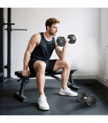 HOMCOM 35KG Rubber Hex Dumbbell Portable Hand Weights Home Gym