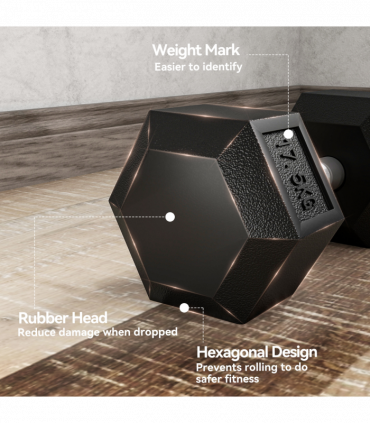 HOMCOM 35KG Rubber Hex Dumbbell Portable Hand Weights Home Gym