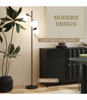 HOMCOM Modern Tree Floor Lamp with 3 Light, for Living Room Bedroom, Black