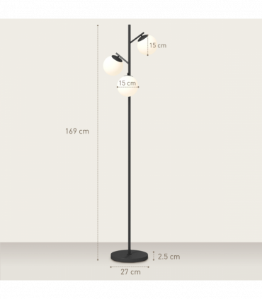 HOMCOM Modern Tree Floor Lamp with 3 Light, for Living Room Bedroom, Black
