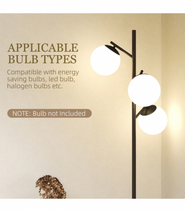 HOMCOM Modern Tree Floor Lamp with 3 Light, for Living Room Bedroom, Black