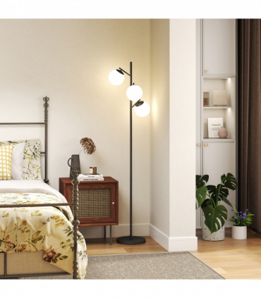 HOMCOM Modern Tree Floor Lamp with 3 Light, for Living Room Bedroom, Black