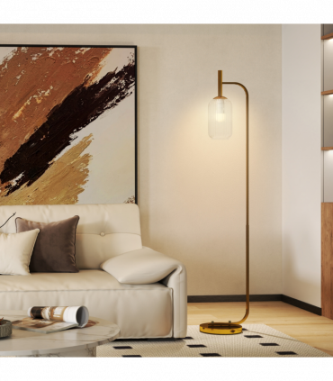 HOMCOM Modern Floor Lamp with Glass Lampshade, Foot Switch for Living Room