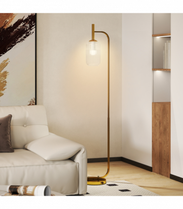 HOMCOM Modern Floor Lamp with Glass Lampshade, Foot Switch for Living Room