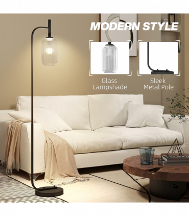 HOMCOM Modern Floor Lamp with Glass Lampshade, Foot Switch for Living Room