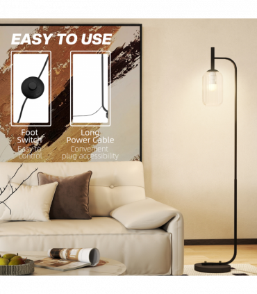 HOMCOM Modern Floor Lamp with Glass Lampshade, Foot Switch for Living Room