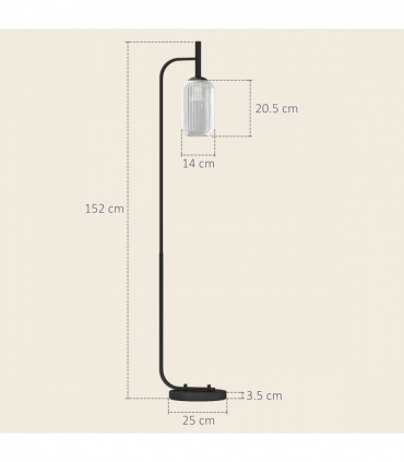 HOMCOM Modern Floor Lamp with Glass Lampshade, Foot Switch for Living Room