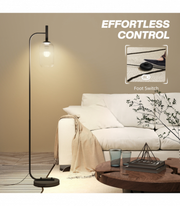 HOMCOM Modern Floor Lamp with Glass Lampshade, Foot Switch for Living Room