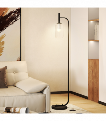 HOMCOM Modern Floor Lamp with Glass Lampshade, Foot Switch for Living Room