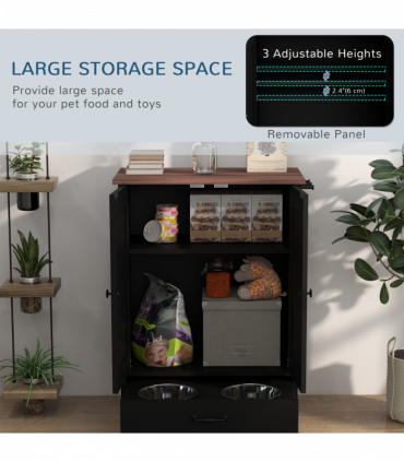 PawHut Dog Feeding Station with Storage, Pet Feeding Station with Dog Bowls