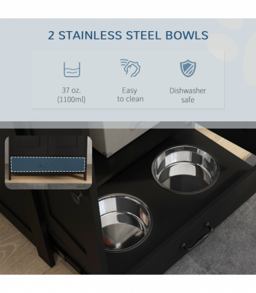 PawHut Dog Feeding Station with Storage, Pet Feeding Station with Dog Bowls