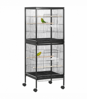 PawHut 2 In 1 Large Bird Cage Aviary with Wheels, Slide-out Trays Wood Perches