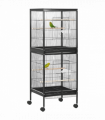 PawHut 2 In 1 Large Bird Cage Aviary with Wheels, Slide-out Trays Wood Perches
