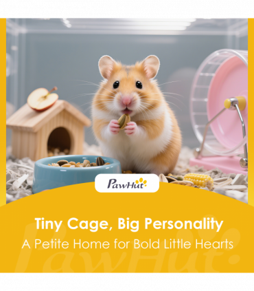 PawHut Wooden Hamster Cage w/ Detachable Bottom, Hut, Seesaw, Light Grey