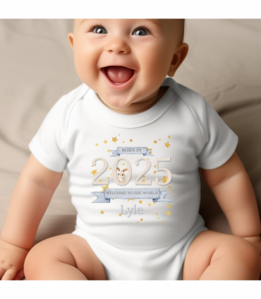 Personalised Welcome to the World 2025 Gift Hamper - Teddy & Baby Vest