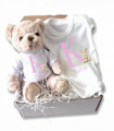 Personalised Pink Initial Bunny Gift Hamper - Teddy & Baby Vest
