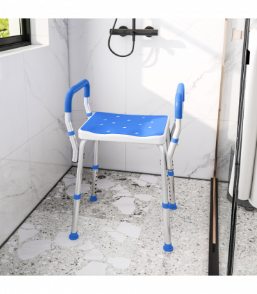 HOMCOM Rust-Free Aluminium Bath Chair with Adjustable Height, Dark Blue