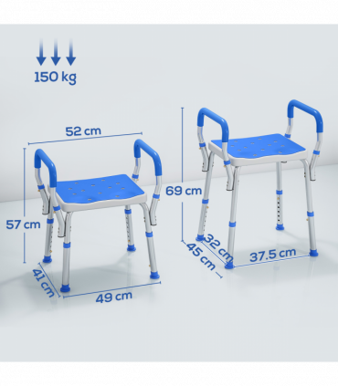 HOMCOM Rust-Free Aluminium Bath Chair with Adjustable Height, Dark Blue