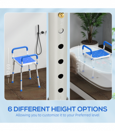 HOMCOM Rust-Free Aluminium Bath Chair with Adjustable Height, Dark Blue