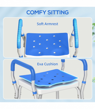 HOMCOM Rust-Free Aluminium Bath Chair with Adjustable Height, Dark Blue