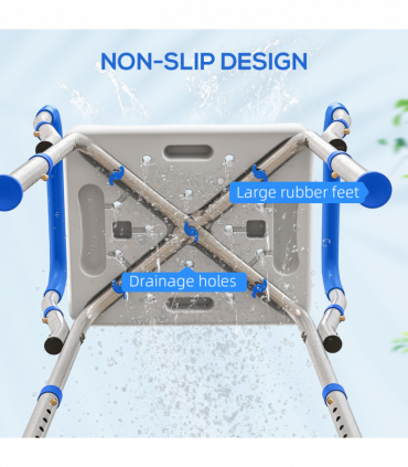 HOMCOM Rust-Free Aluminium Bath Chair with Adjustable Height, Dark Blue