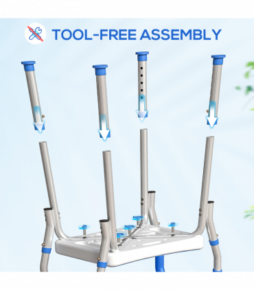 HOMCOM Rust-Free Aluminium Bath Chair with Adjustable Height, Dark Blue