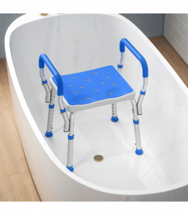 HOMCOM Rust-Free Aluminium Bath Chair with Adjustable Height, Dark Blue